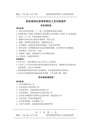 各岗位岗位职责及任职条件