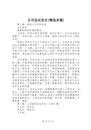 公司会议发言(精选多篇)