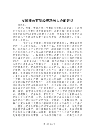 发展非公有制经济动员大会的讲话