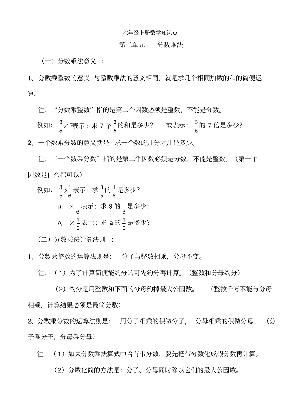 人教版小学数学分数乘法知识点整理归纳_第1页