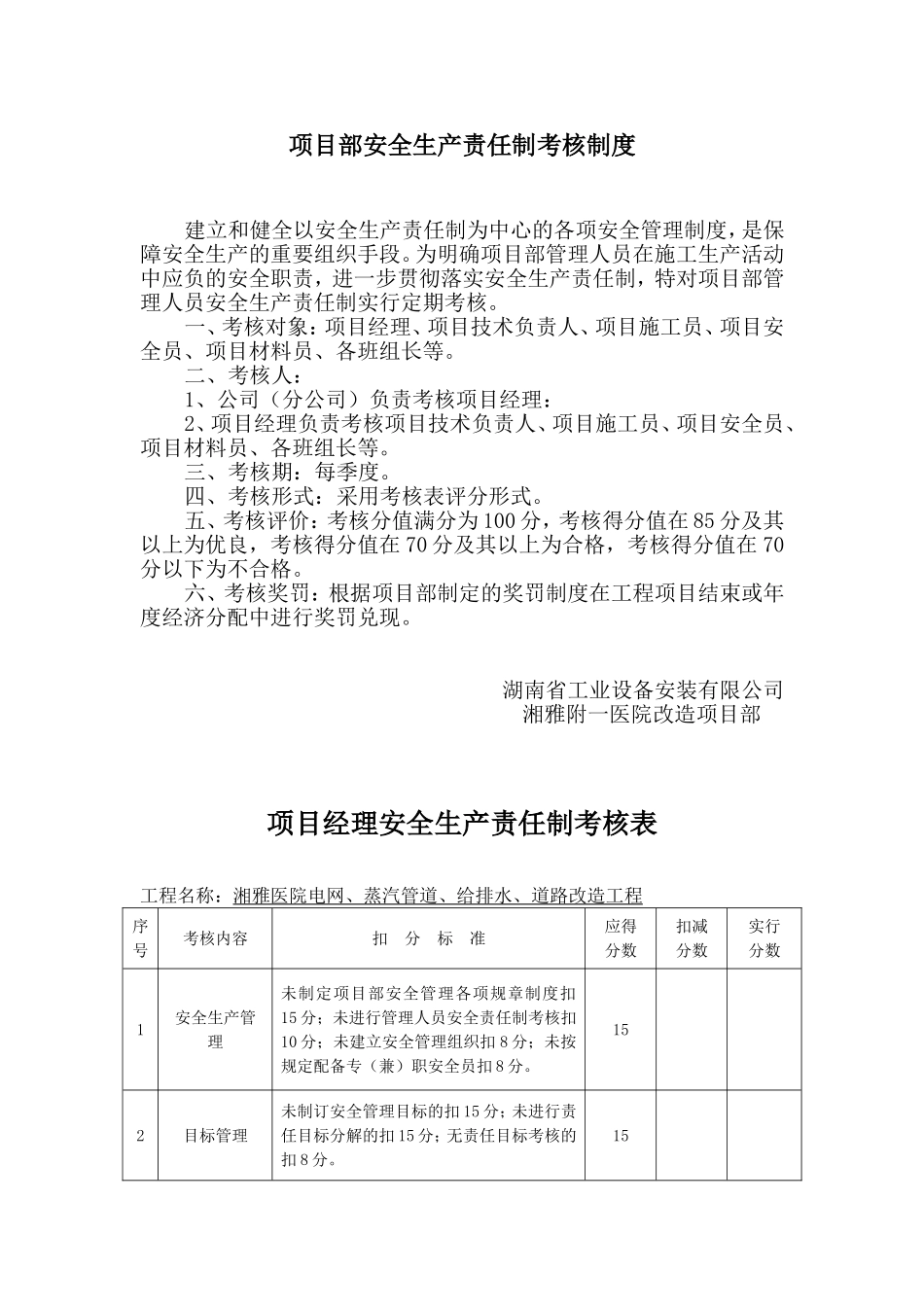 项目部安全生产责任制考核制度_第1页