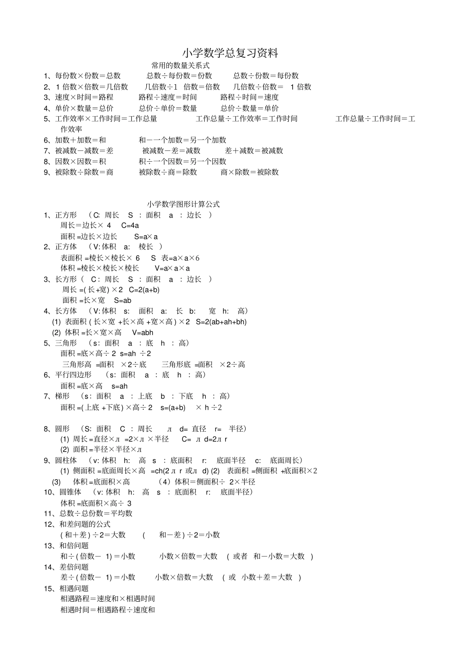 人教版小学数学总复习资料-六年级_第1页