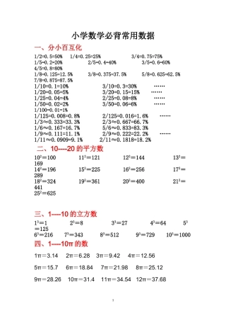 小学数学必背常用数据