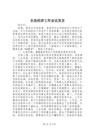 全县经济工作会议发言