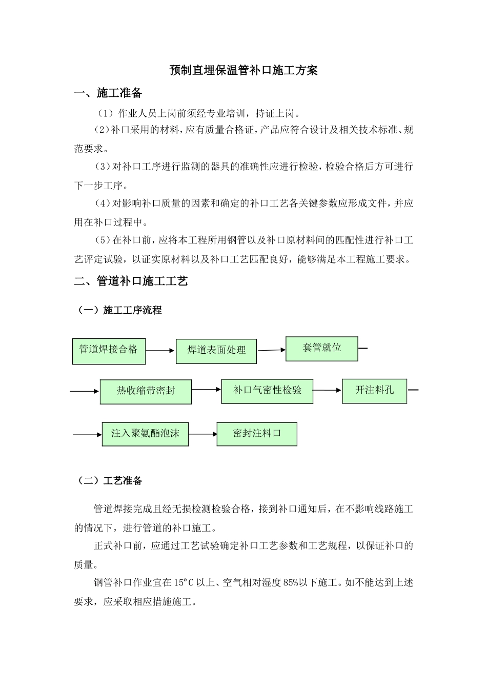 预制直埋保温管补口施工方案_第1页