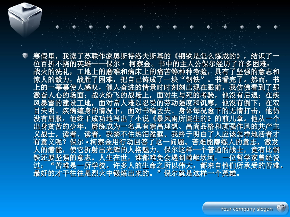 钢铁是怎样炼成的读后感PPT_第3页