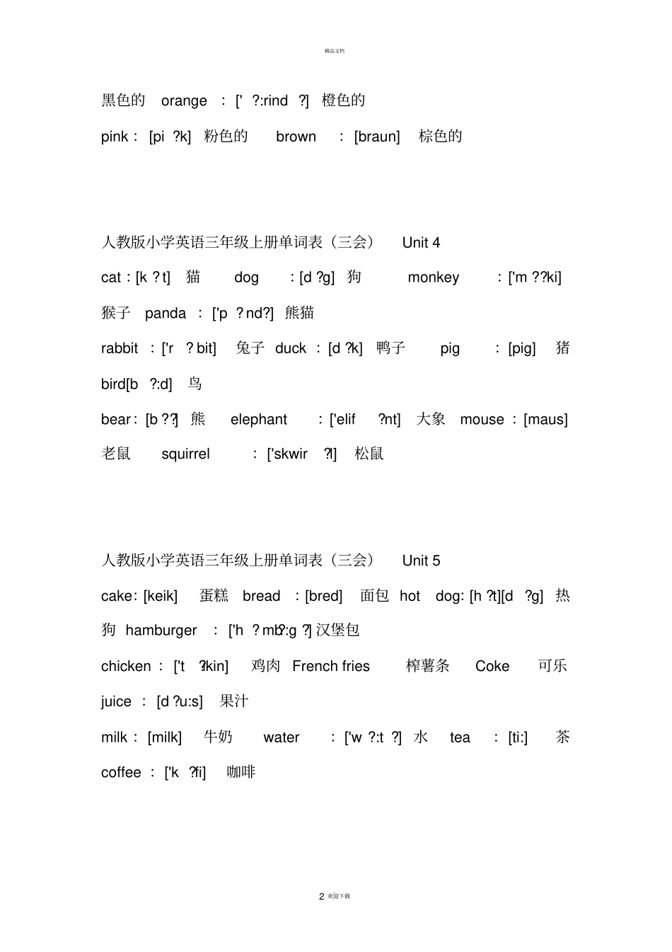 人教版小学英语单词表全集_第2页