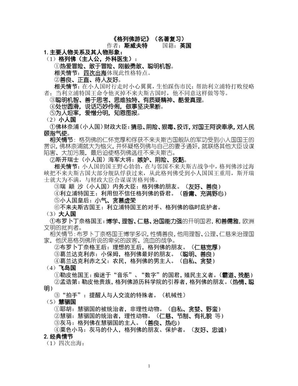 最新《格列佛游记》中考复习题及答案_第1页