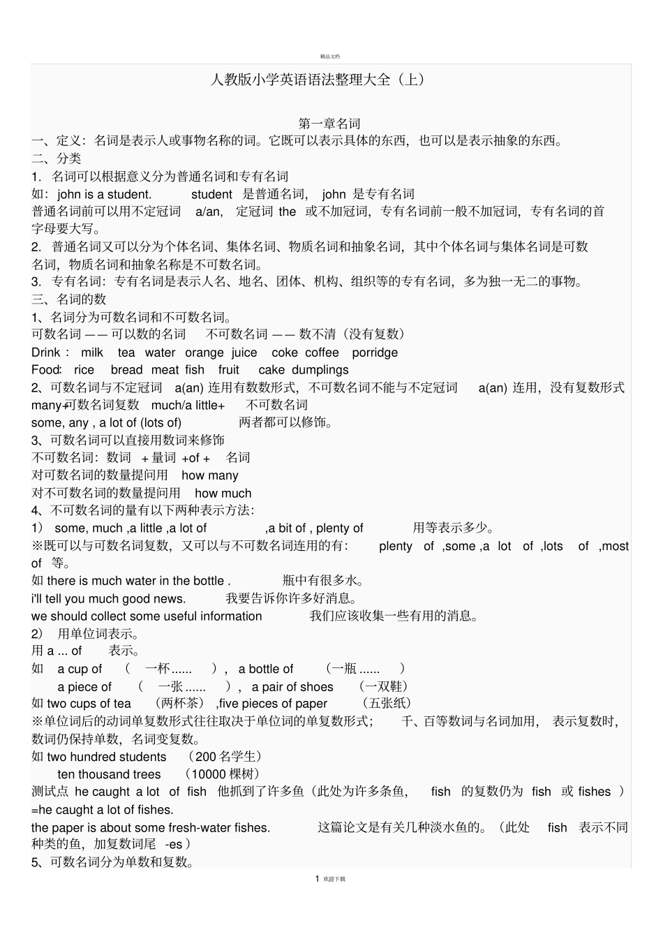 人教版小学英语语法整理大全_第1页