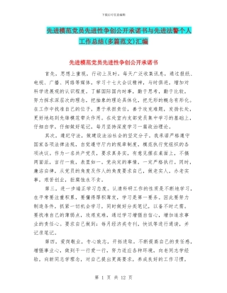 先进模范党员先进性争创公开承诺书与先进法警个人工作总结汇编