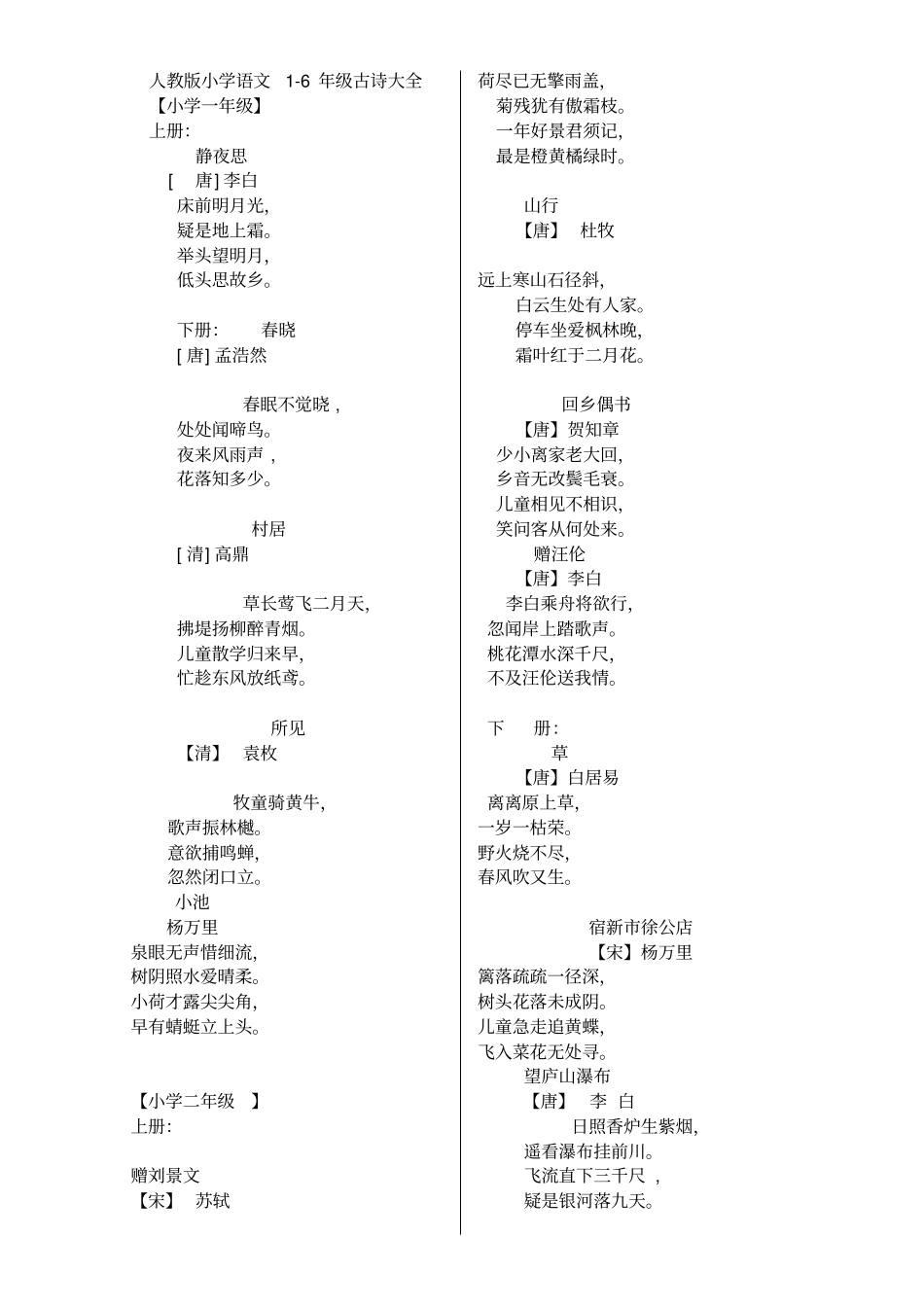 人教版小学语文6年级古诗大全_第1页