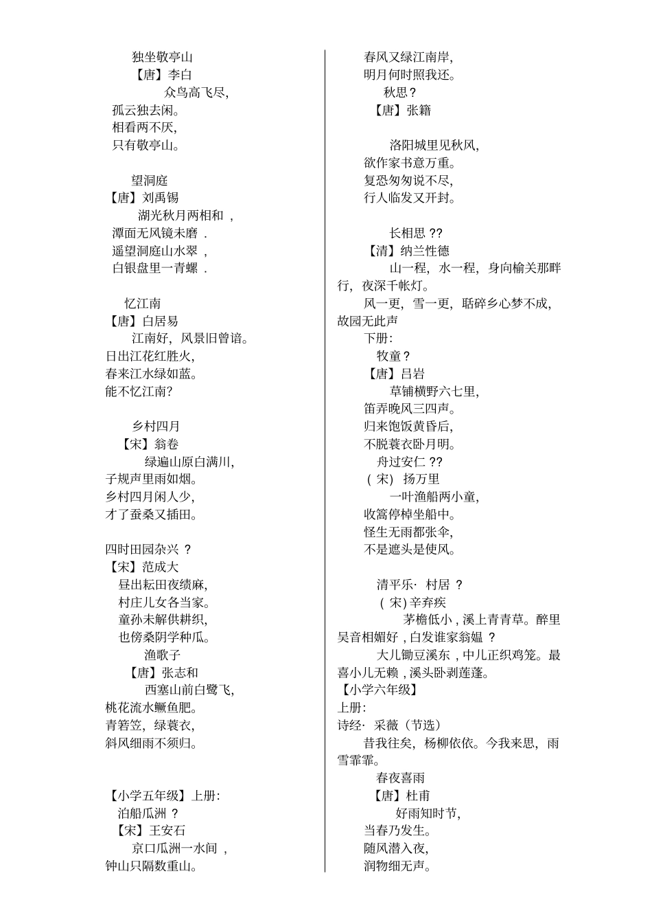 人教版小学语文6年级古诗大全_第3页