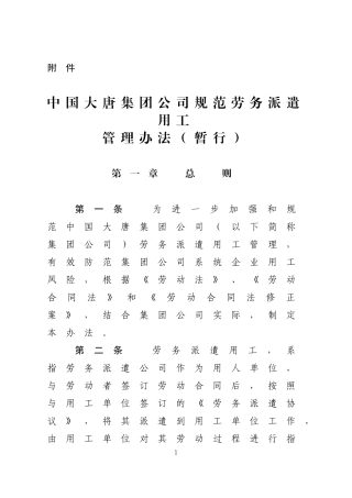 中国大唐集团公司规范劳务派遣用工管理办法(暂行).doc