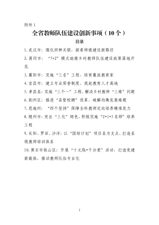 湖北省教师队伍建设创新事项(10个)