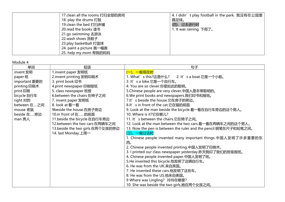 外研版小学英语(一起)四年级上册单词短语句子_第3页