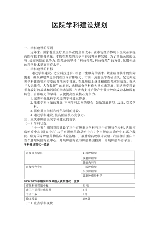 医院学科建规划