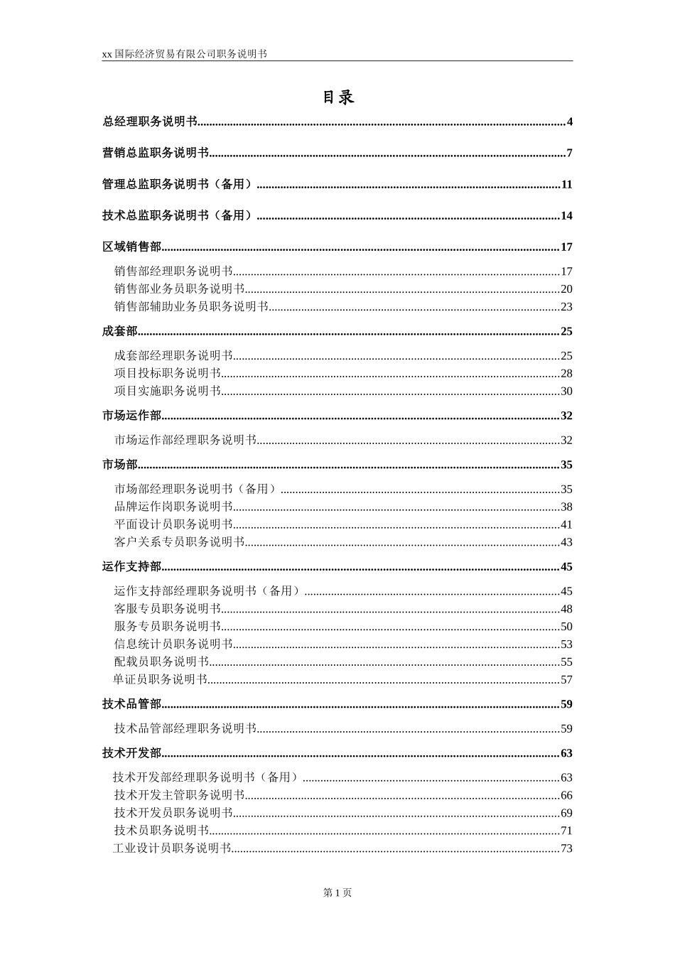 贸易有限公司职位说明书_第1页