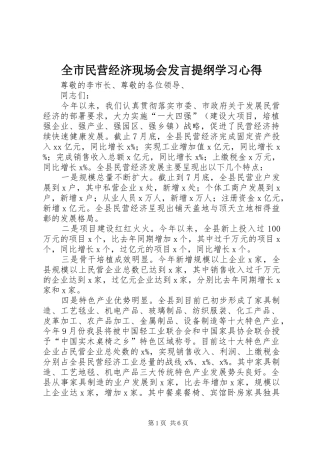 全市民营经济现场会发言提纲学习心得