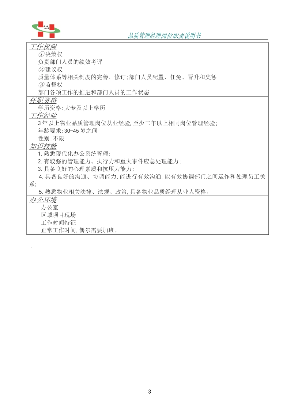 品质部经理岗位职责说明书_第3页