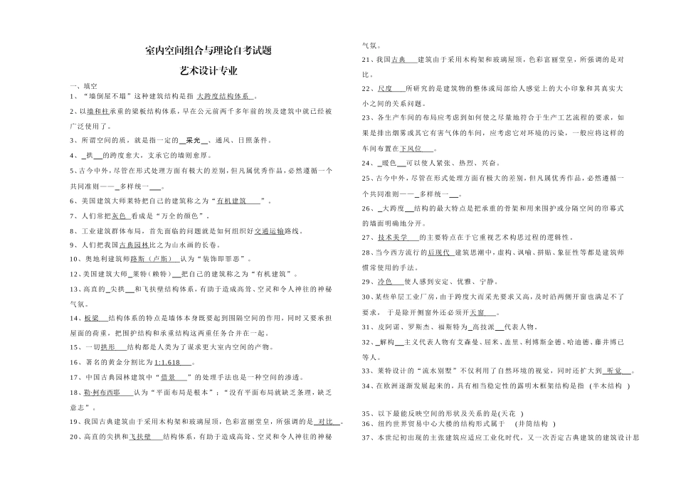 室内空间组合与理论2015串讲资料_第1页
