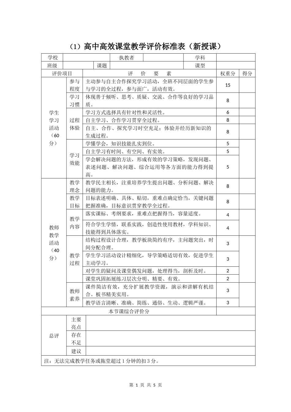课堂教学评价表_第1页