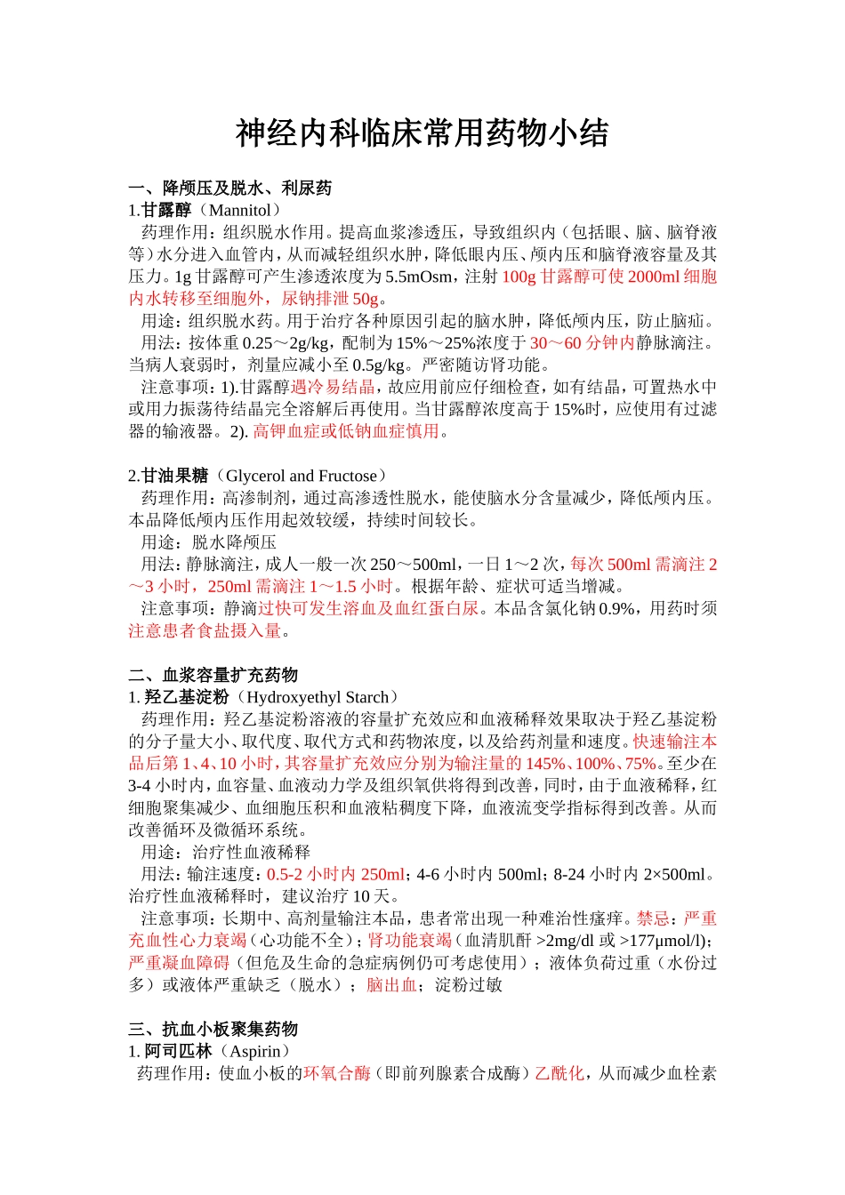 神经内科临床常用药物小结_第1页