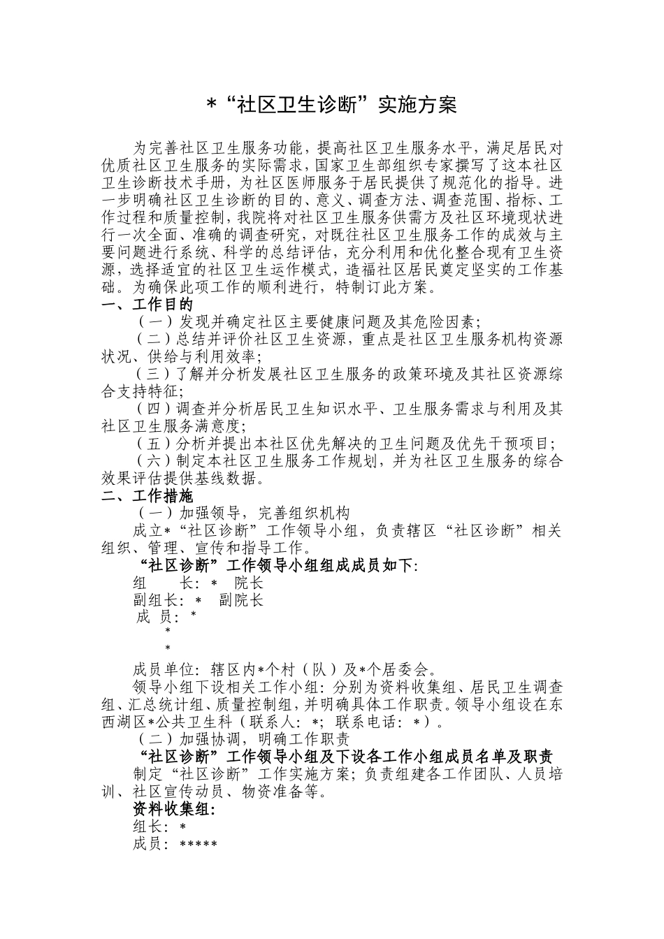 社区卫生诊断实施方案模板_第1页