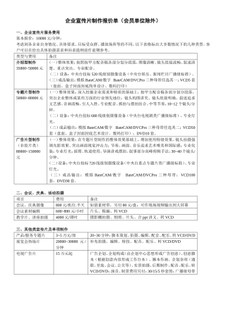 影视广告制作报价单