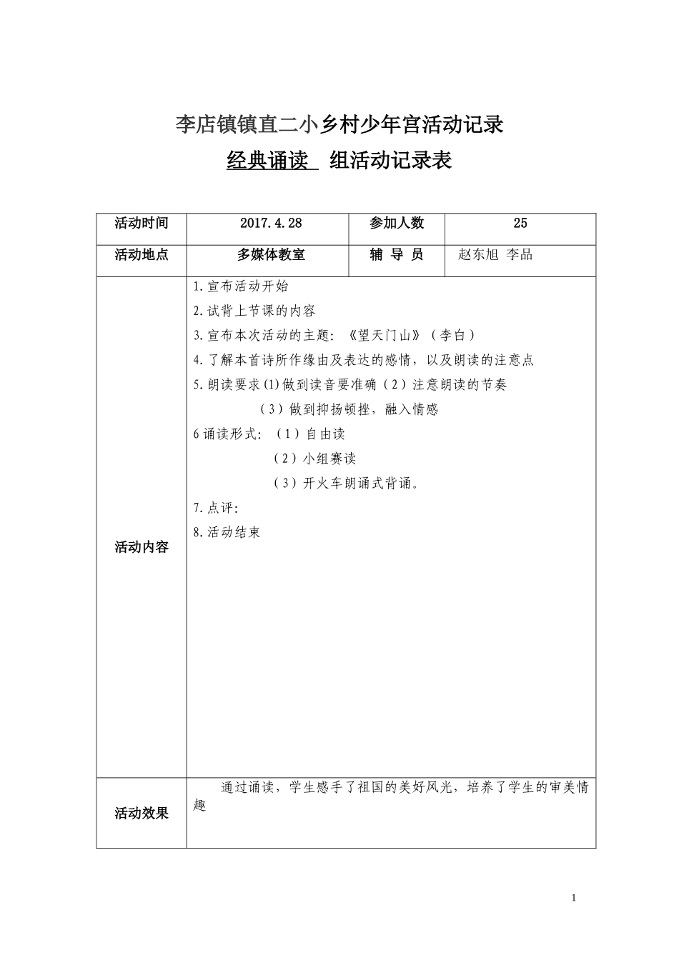 经典诵读活动记录表_第1页
