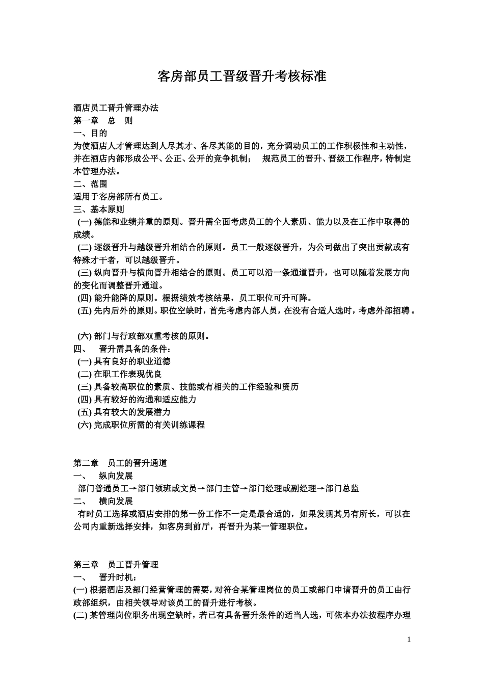 客房部员工晋级考核标准_第1页