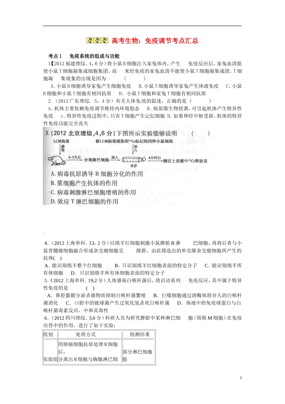 高考生物免疫调节考点汇总(含高考真题解析)_第1页