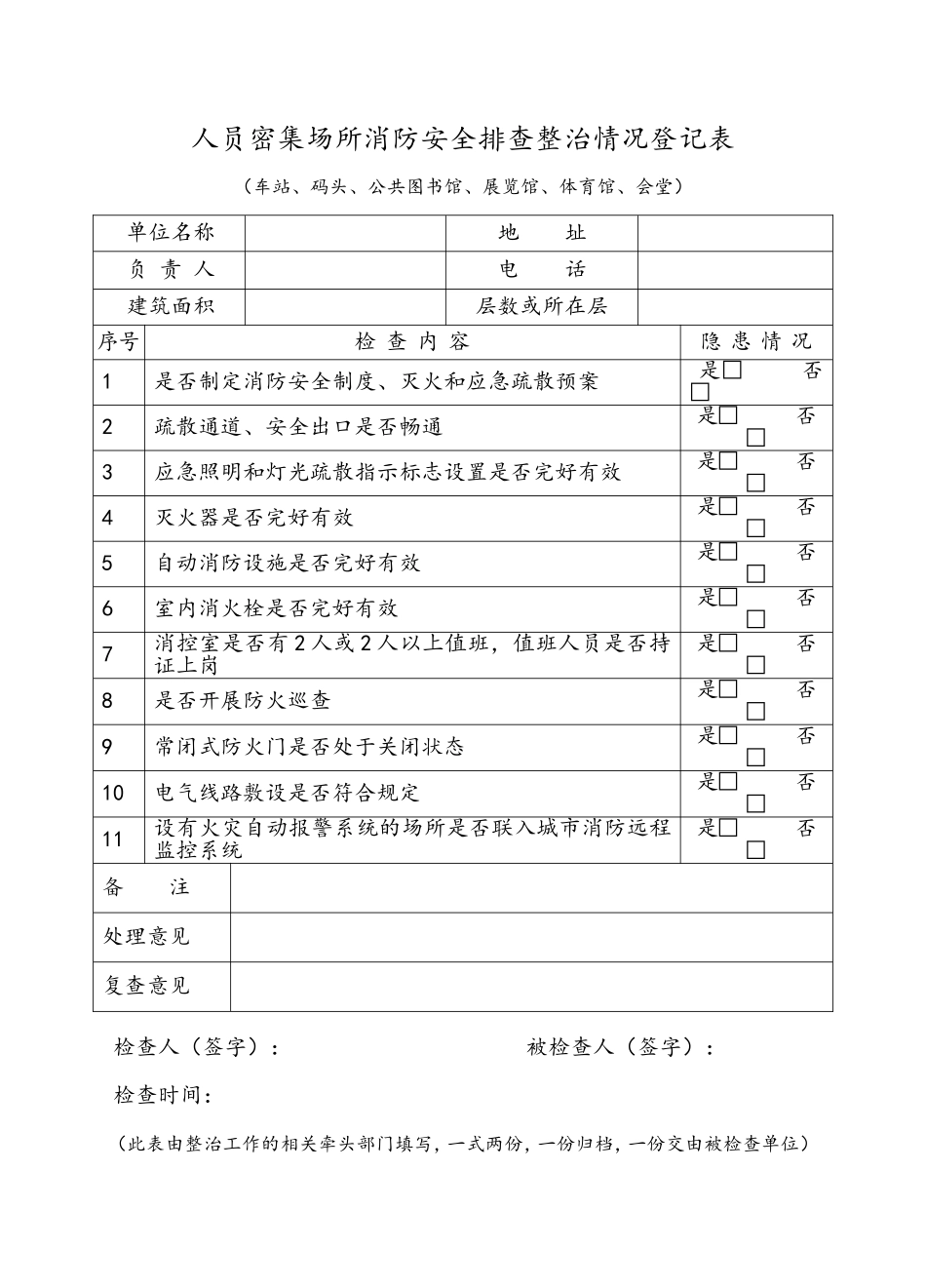 人员密集场所消防安全排查整治情况登记表 (2)_第3页