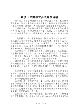 乡镇计生整治大会领导发言稿