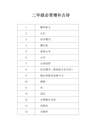二年级必背增补古诗(带拼音)打印版