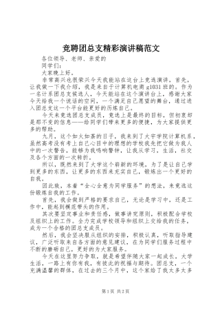 竞聘团总支精彩演讲稿范文