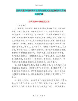 党代表集中考察状况汇报与党作风建设调研活动实施方案汇编