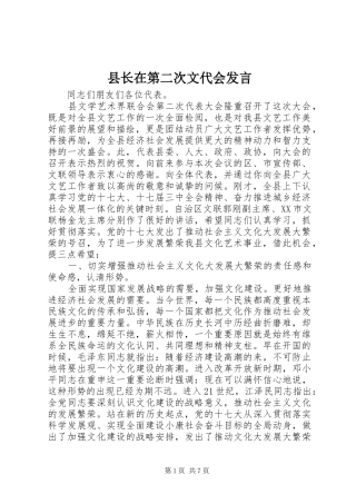 县长在第二次文代会发言