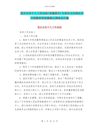 党办主任个人工作总结与党办主任深入学习实践科学发展观心得体会汇编