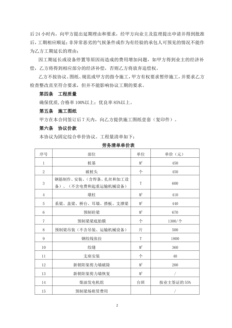 桥梁工程施工劳务分包合同_第2页