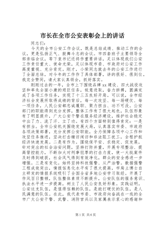 市长在全市公安表彰会上的讲话