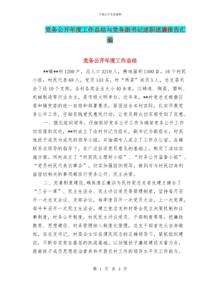 党务公开年度工作总结与党务副书记述职述廉报告汇编