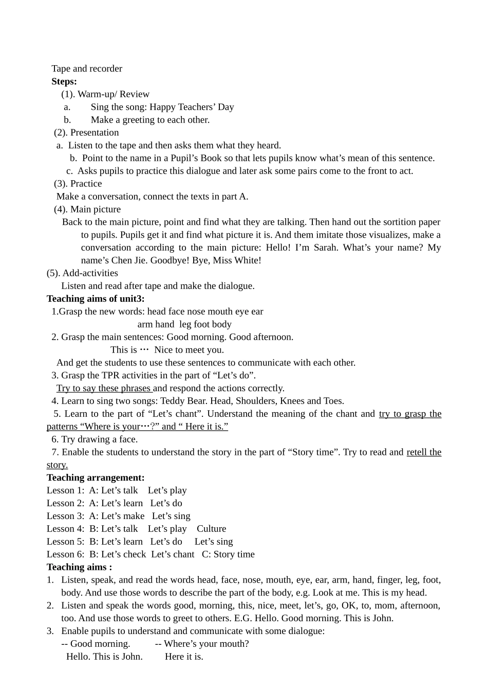 小学英语人教版PEP三年级上册教案全集(全英文)_第3页