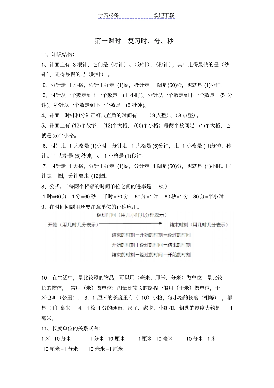 人教版数学三年级上册期末复习资料_第1页