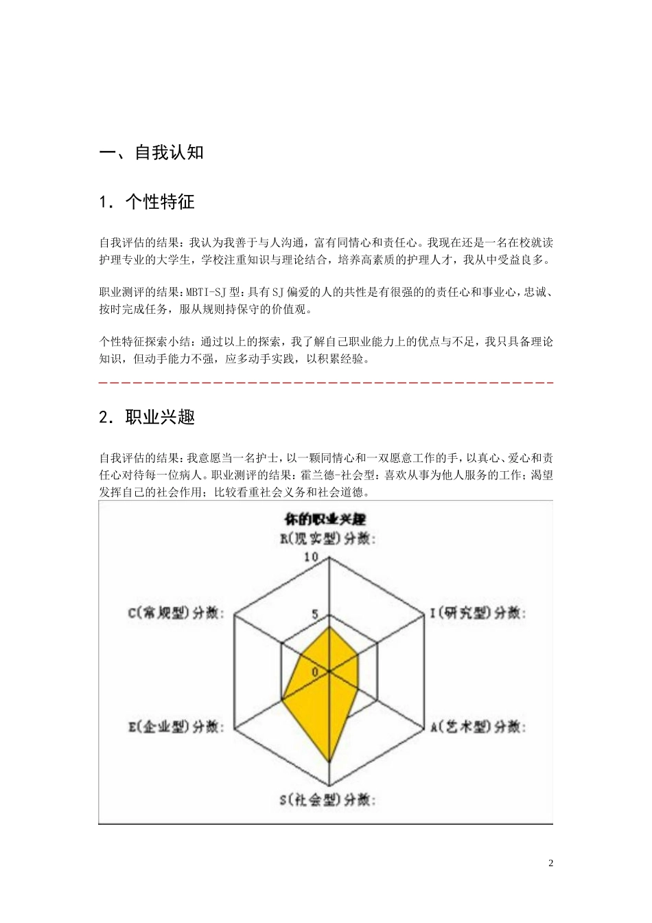 护理职业生涯规划书_第2页