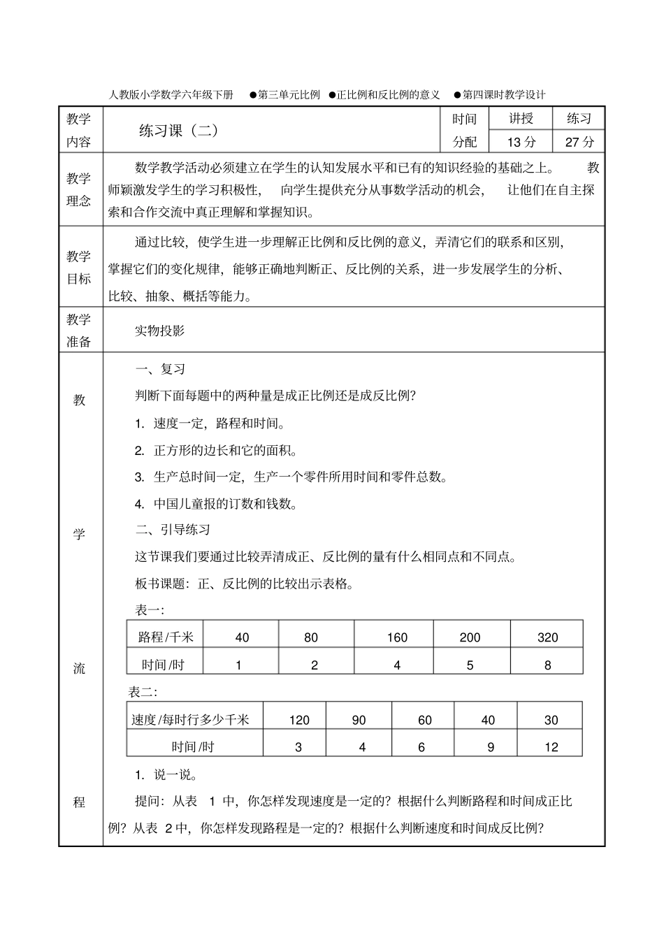 人教版数学六年级下册正反比例练习课_第1页