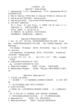 人教版新教材七年级英语上册知识点总结及习题