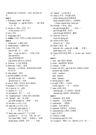 人教版新目标七年级英语下册重点词汇和语法知识