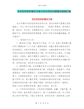 党员党性剖析整改方案与党员党性问题整改措施汇编