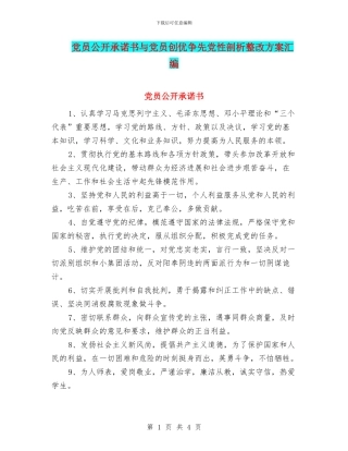 党员公开承诺书与党员创优争先党性剖析整改方案汇编