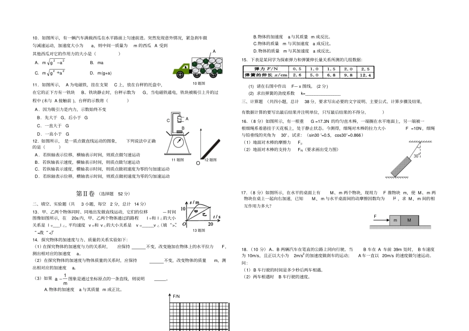 人教版物理必修一试题高一竞赛试卷_第2页